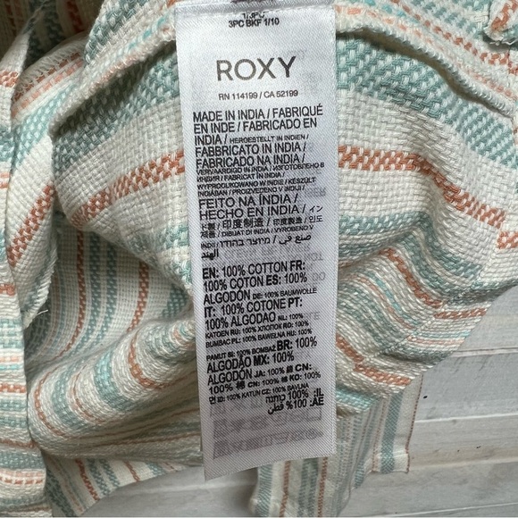 Roxy Sweater Top Cabo Trip Poncho‎ Womens Medium Stripe Hood Pockets - Picture 8 of 12